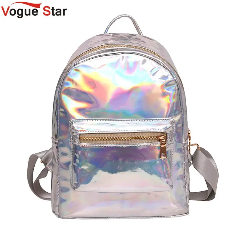 

Small hologram backpack laser holographic bag mochila feminino silver multicolor primary school bag leather daypack women bag L8