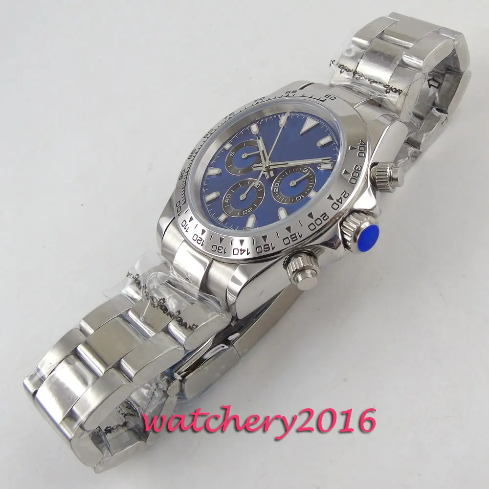 Sweet gifts 40mm Bliger Black Sterile Dial Crystal Luxury Brand sapphire glass 316L steel solid Automatic Movement men's Watch | Наручные