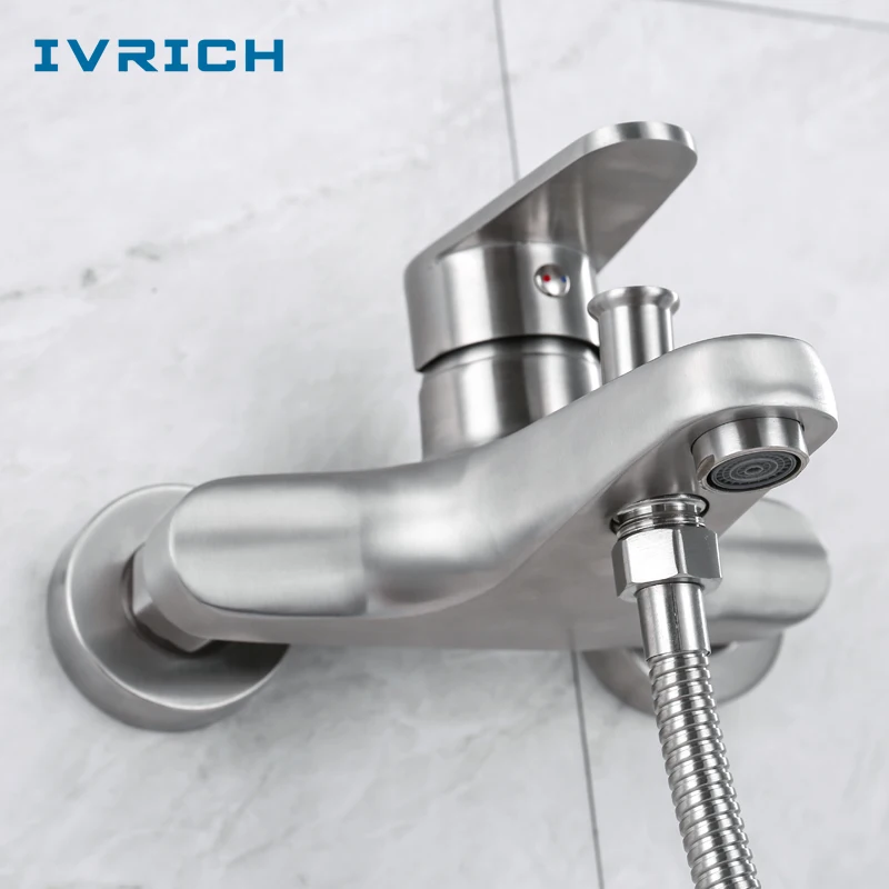 IVRICH двойной Функция ванной кран SUS304 нержавеющей Матовый настенные Тип прочный