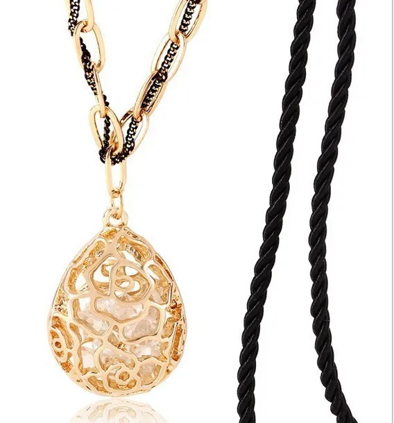 Бесплатная Доставка Золото/Серебро Покрытием Длинные Ожерелье Кристалл Свитер