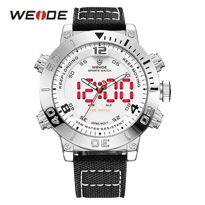 WEIDE Топы Роскошные Цифровые Армейские Электронные Часы Мужчин Задняя Подсветка Двойной Дисплей Камуфляж Будильник Нейлоновый Ремешок Светодиодный Дисплей Спортивные Наручные Мужские Водонепроницаемые Часы - Цвет: White