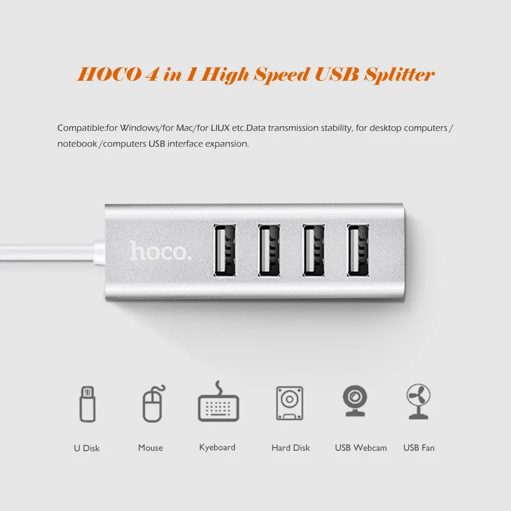 HOCO 4 в 1 USB 2 0 высокоскоростной 60 МБ/с./с usb-разветвитель порта конвертер адаптер
