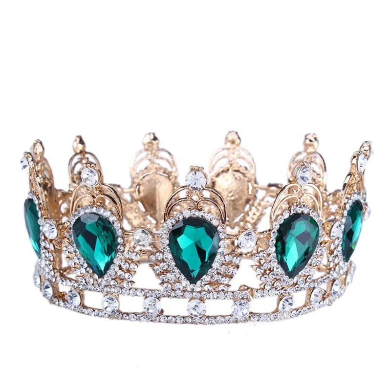 Gold Green Crown Большие капли воды красочные хрустальные барокко Корона красное золото диадемы и короны для невесты свадебные украшения для волос ishow волос sieraden - Окраска металла: Gold Green Crown