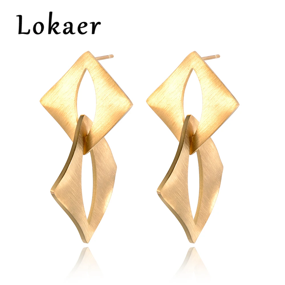 Lokaer матовая поверхность изогнутые геометрические серьги из нержавеющей стали золото и серебро цвет ювелирные изделия преувеличенный элемент E18489 - Окраска металла: Gold Color