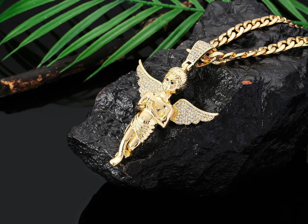 Модные ювелирные изделия ожерелье в стиле хип-хоп со льдом с подвеской ангела