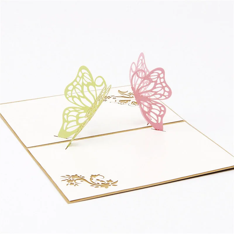 Фото 3D лазерная резка ручная резьба две бабочки бумага приглашения открытка бизнес
