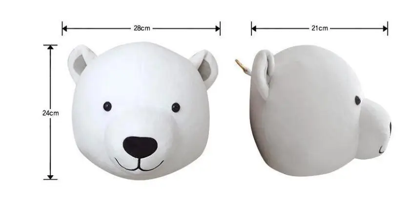 Украшение для детской комнаты, 3D головы животных, слон, олень, единорог, голова, Настенный декор для детской комнаты, украшение детской комнаты - Цвет: Bear without hat