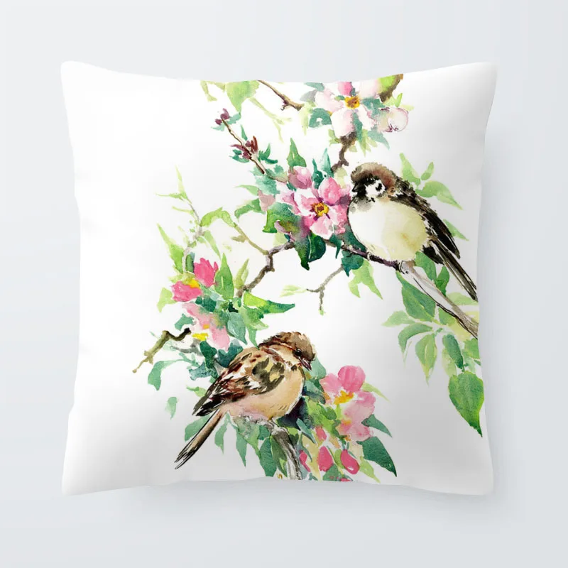 Розовая птица белый подушка бухта попугай цветок наволочки с животными зеленая