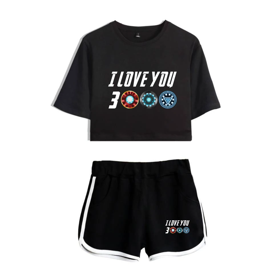 I Love You 3000, комплект из двух предметов, женские летние футболки в стиле Харадзюку, укороченный топ, сексуальный спортивный топ для фитнеса,, 2 шт., Endgame
