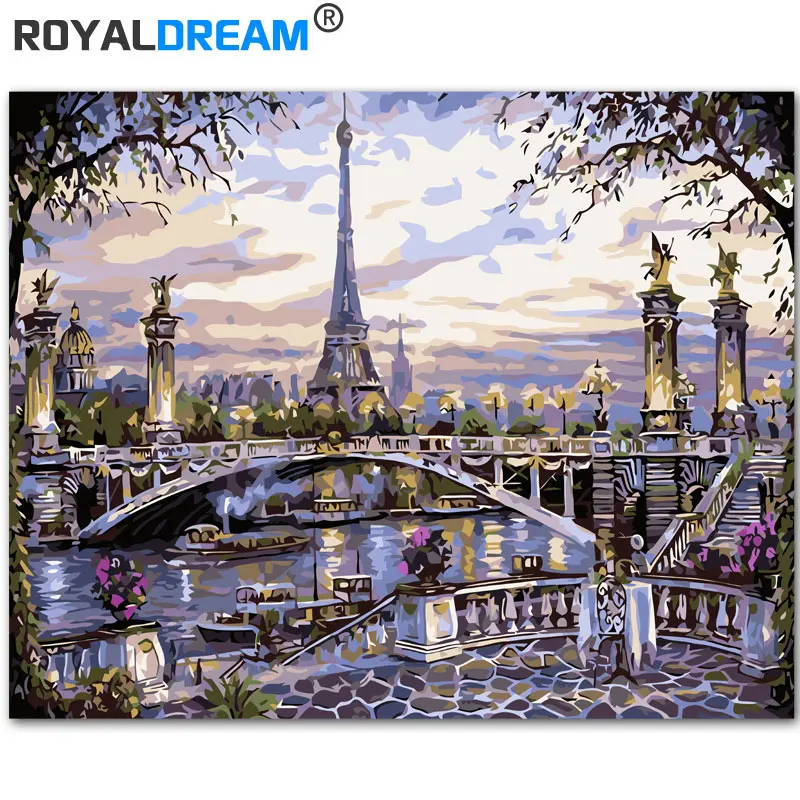 ROYALDREAM Париж раннее утро пейзаж DIY Набор для рисования по номерам Раскрашивание