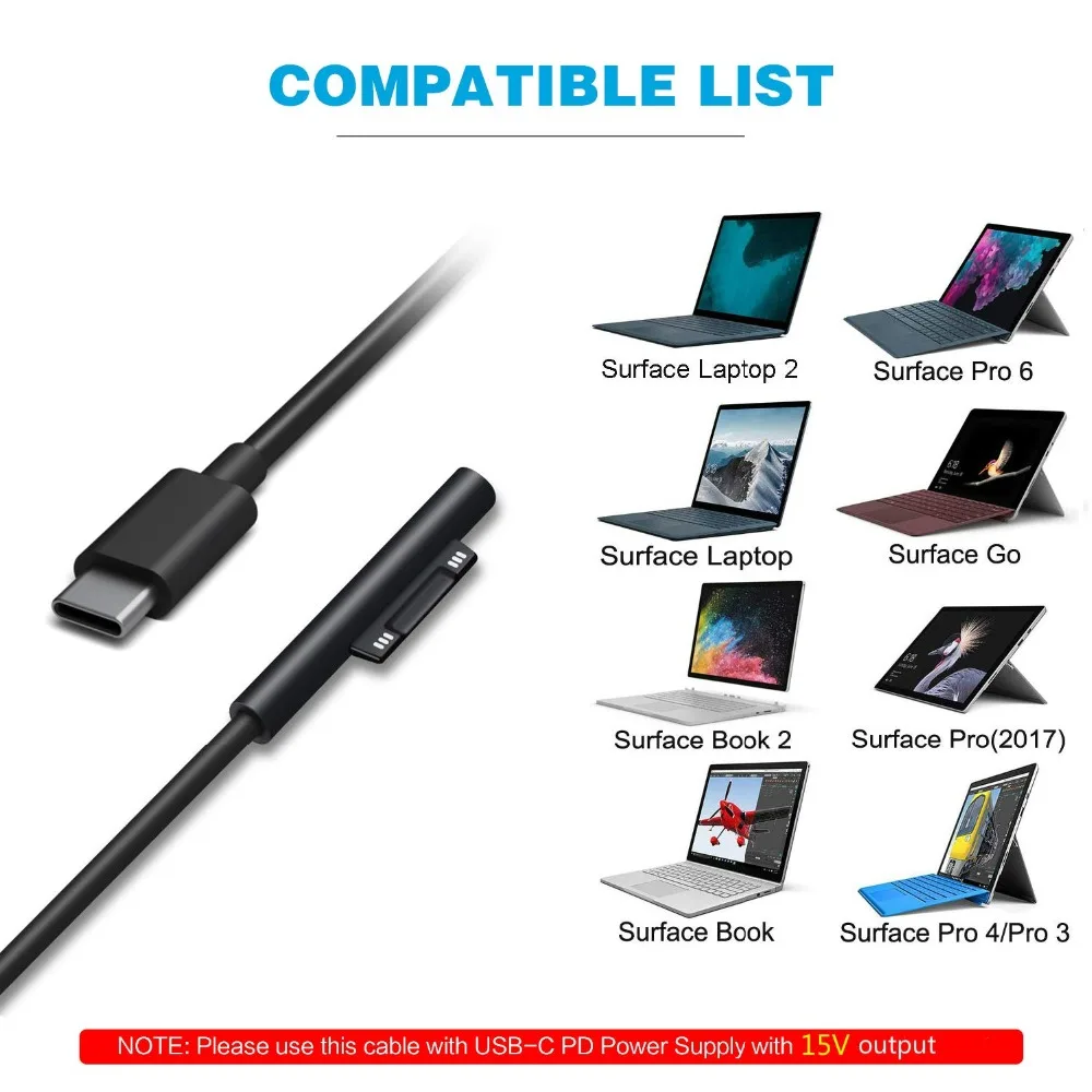 Зарядный кабель с разъемом USB Type C для Surface Pro 3 4 5 6 Go Book 15V PD|Переходники и адаптеры| |
