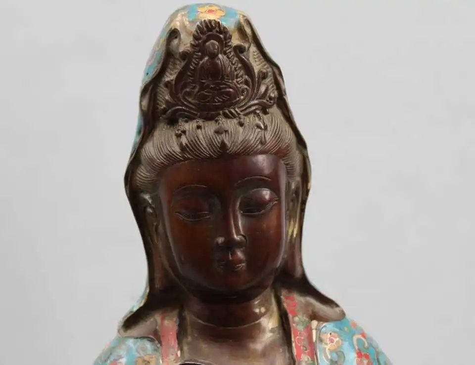 19&quot Chinese Tibet Buddhism Cloisonne Bronze Kwan-yin Guan Yin Goddess Vase | Дом и сад