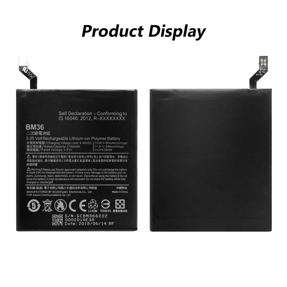 Оригинальный аккумулятор XiaoMi BM36 с высокой эффективностью 3180 мАч для телефона Xiaomi