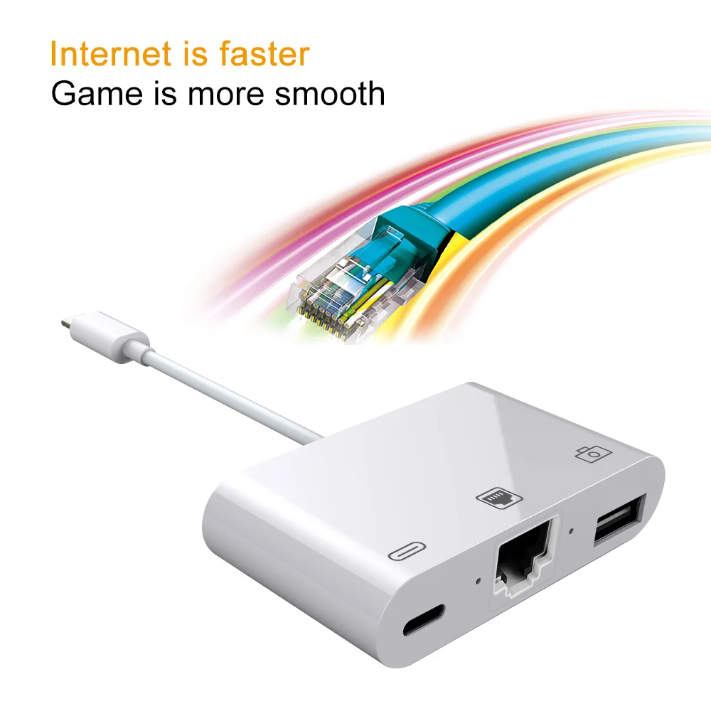 Allvcover 3 в 1 адаптер зарядного устройства для Lightning to LAN 100Mbps Ethernet RJ45 OTG USB 3.0 Камера Reader iPhone/iPad.