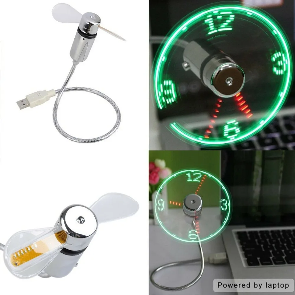 

Cool Office Gadget USB LED Flexible Clock and Message Fan For Laptop Notebook PC