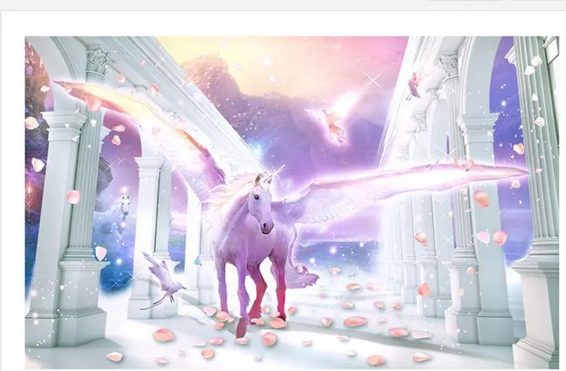 3D обои на заказ колонна в европейском стиле с изображением лошади фотообои