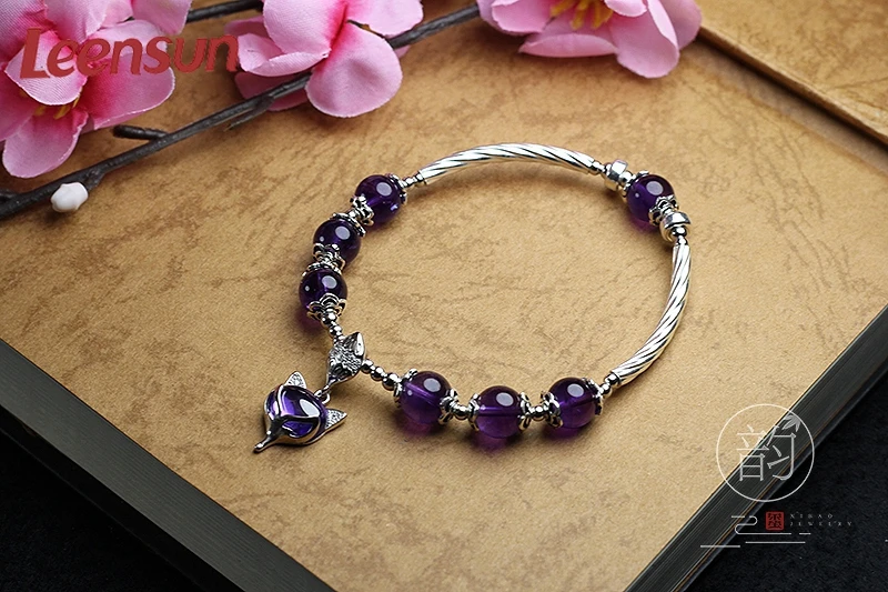 Leensun Jewelry, ручной работы 925 серебро с emethyst бисер/браслет подарок для женщин