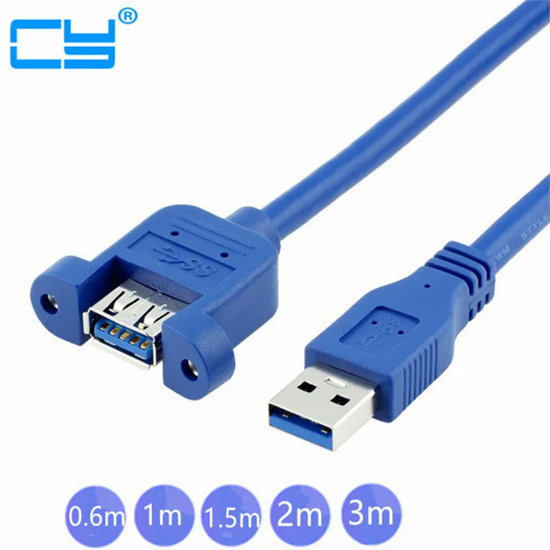 

USB 3.0 male to female extension Cable panel mount screw lock connector adapter (With screws) 0.6m.1m.1.5m 1.8m 3m