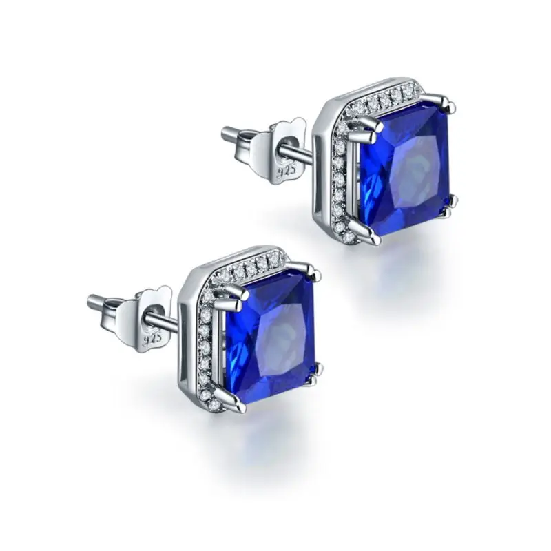 JQUEEN 3.8ct Сапфир-ювелирные изделия 925 Стерлинговое Серебро Серьги Принцесса Cut синие сережки Brincos горячая Распродажа подарок на день рождения для женщин - Цвет камня: 925 silver earring