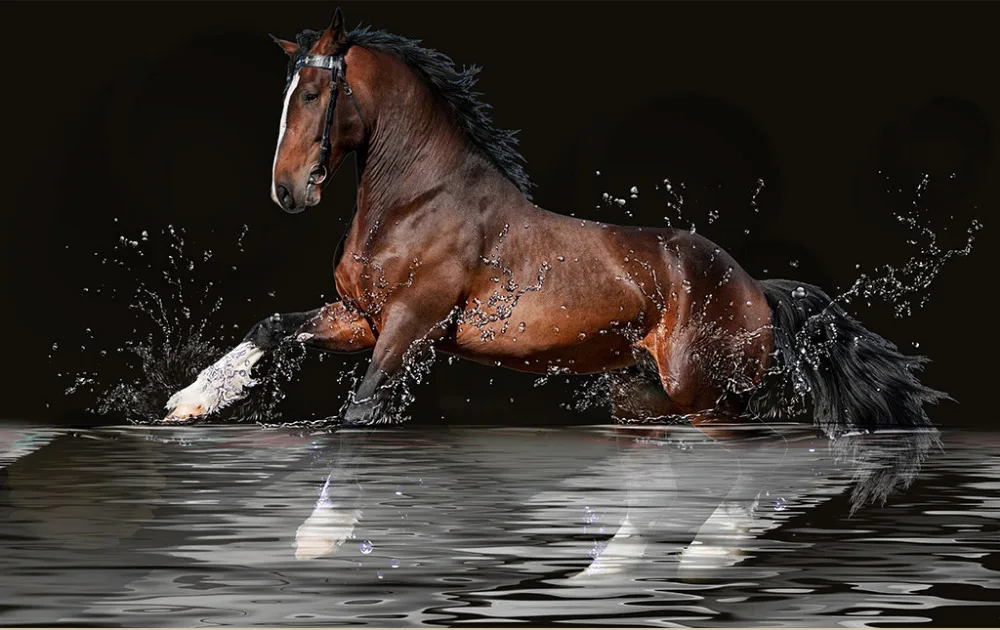 Waterproof Self-adhesive Wallpaper Backdrop Wall Sticker Mural Living Room Decal Animal Horse | Дом и сад