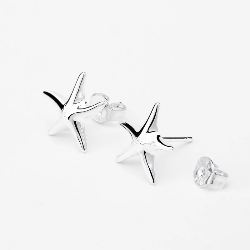 1Pair S925 Silver Starfish Studs Earrings Small Ear Sterling Lovely Jewelry For Women Girls Anti-allergic New | Украшения и