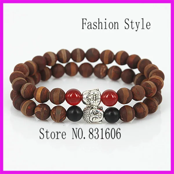 10 шт. природа 8 мм красного дерева и черный красный агат камень бусины браслет