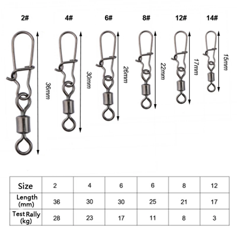 

New 200pcs/lot Stainless Rolling Swivel With Nice Snap Hooks Lure Connector Sea Rock Fishing Swivels Snaps Tackle