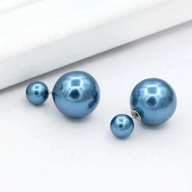 Двухсторонние жемчужные серьги-гвоздики с двумя бусинами круглые серьги-шарики