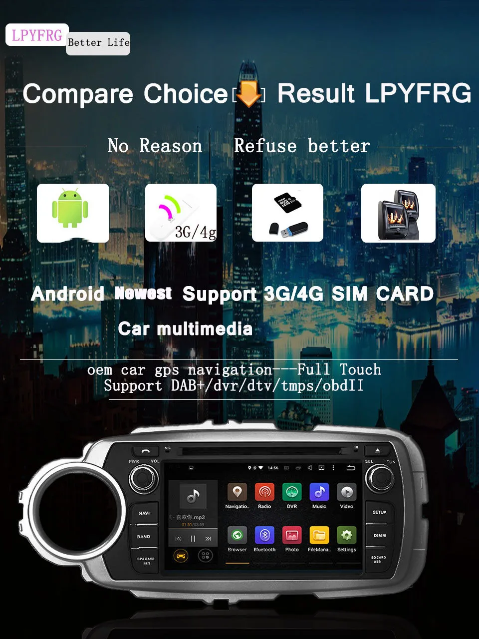 Восьмиядерный Android 9,0 4G+ 64G Fit TOYOTA YARIS левый или правый Вождение 2011- автомобильный dvd-плеер навигация gps Bluetooth радио