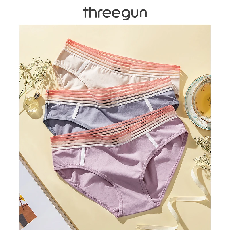 THREEGUN BAILIAN 3 шт. нижнее белье женские трусики хлопок стрейч летние цветные в