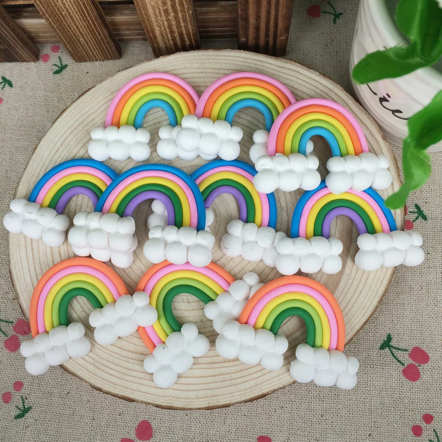 

Hot!!! Mixed 3 Colors Kawaii Flatback DIY Clay Rianbow Cabochons Flat Back Scrapbooking Embellishment For Phone Case:37*52mm