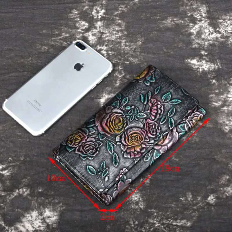 Женский Винтажный Длинный кошелек из натуральной кожи с тиснением|coin pocket|wallet genuine