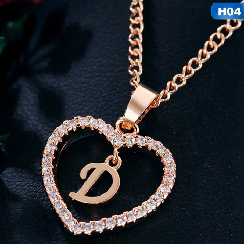 Романтичные золотого цвета, кубический цирконий, любовь, сердце, кристалл, подвеска, буква, имя, ожерелье, Шарм для женщин, 26 прописных букв, колье, ювелирное изделие