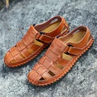 Мужские сандалии из натуральной кожи, повседневные пляжные сандалии высокого качества, большие размеры 38-47, лето 2019