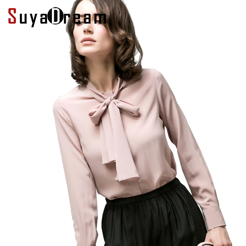 100% REAL SILK blouse Women long sleeved Blouse shirt Blusas femininas Bow collar Blouses for Women 2022 NEW Spring Blouse Shirt