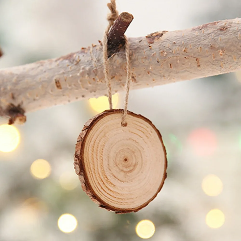 Santa Claus New Year Natural Round Wood chip Christmas Tree Ornaments Pendant Hanging Gifts Xmas Decor Home Party Decorations | Дом и сад