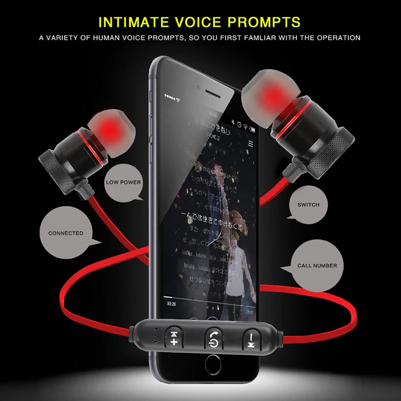 Беспроводные Bluetooth наушники спортивные для бега стерео магнитные вкладыши с