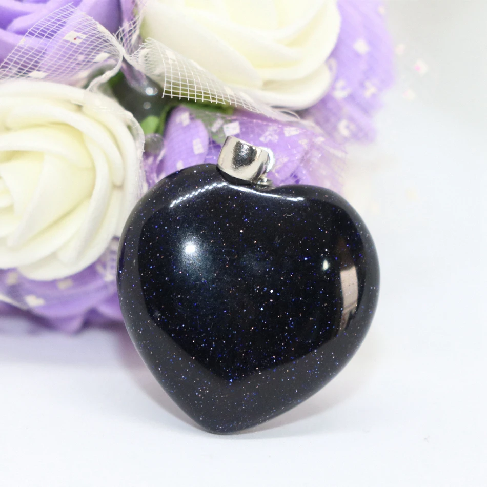 

American Retro fashion blue sandstone heart pendant fit diy necklace for women drop jewelry wholesale accessories 2pcs B1839