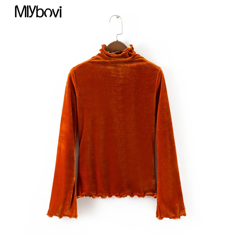 Блузка Топ 2018 Новый осенние бархатные Для женщин свитера с длинным рукавом