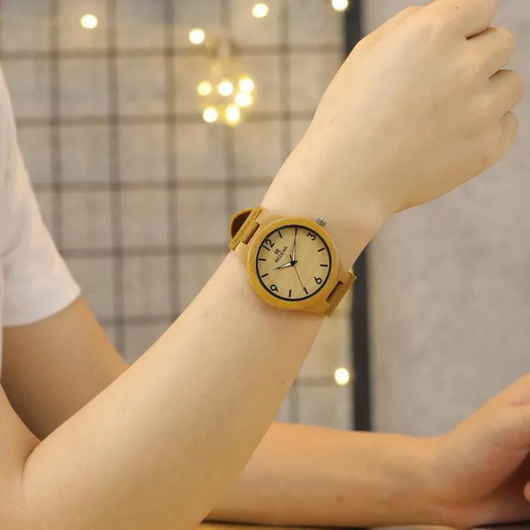 

YULUCH Hot Sale High-end Brand Women's Leather Quartz Watch Carbonized Bamboo Luminous Needle Digital Leather Strap Watch Gift