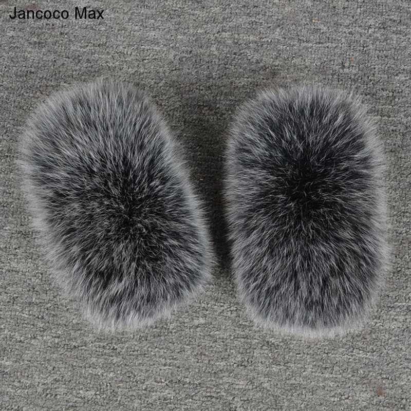 Jancoco Max зима женский Настоящий Лисий Мех рукава манжеты браслет-кольцо енот мех манжеты для моды парка пальто куртки Люкс S7231 - Цвет: Fox Black Frosted