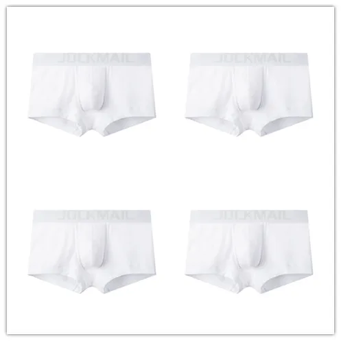 JOCKMAIL, 4 шт./партия, мужское нижнее белье, боксеры, штаны, хлопок, низкая талия, сексуальные, комфортные, U выпуклые, одноцветные, молодежные, дышащие, мужские боксеры, шорты - Цвет: 4 white