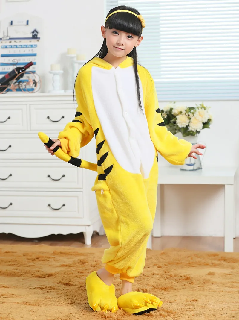 Фланелевые костюмы кигуруми с желтым тигром для детей детские комбинезоны