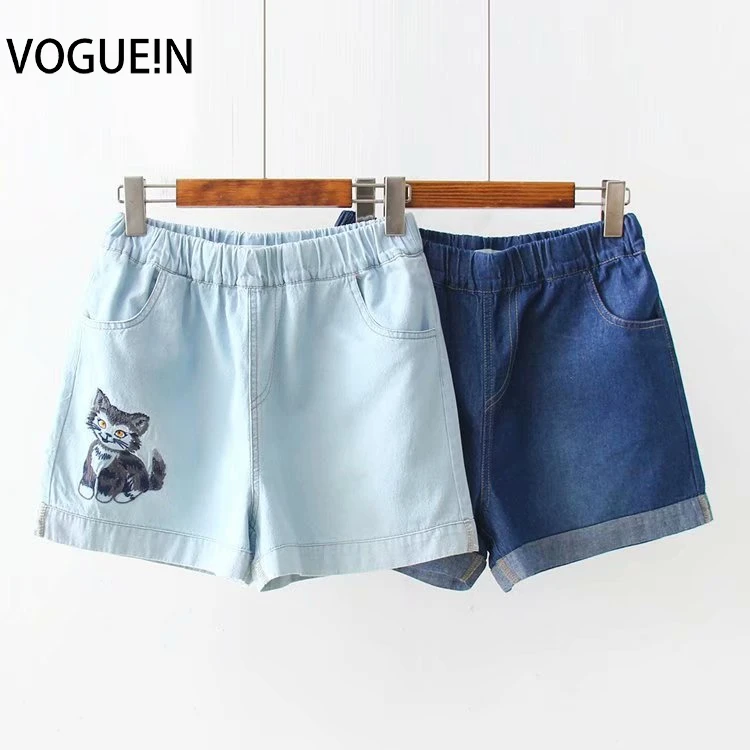 VOGUEIN новые женские повседневные джинсы с вышитыми кошками и карманами короткие