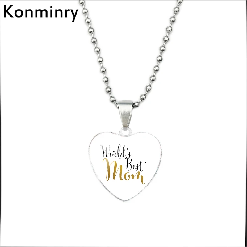 18 Ожерелье в форме сердца Konminry, Лучшая Мама, я люблю тебя, французский стеклянный купольный кулон, серебряные бусы, ожерелье для женщин, подарок на день матери - Окраска металла: 18