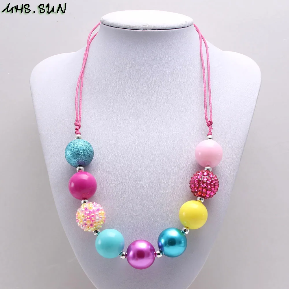 MHS.SUN Cute Baby Chunky Bubblegum Beaded Necklace Adjustable Rope Handmae Jewelry For Girls Toy Kids Gift 1PC | Украшения и