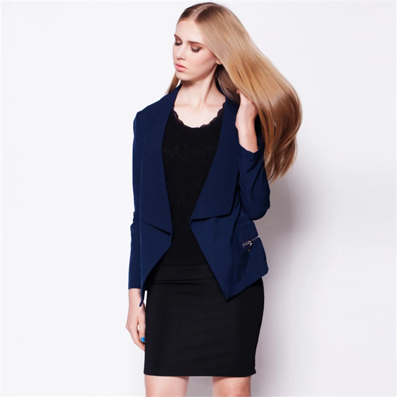 Офисный женский модный Блейзер Куртка 2019 весна осень темно синяя куртка с
