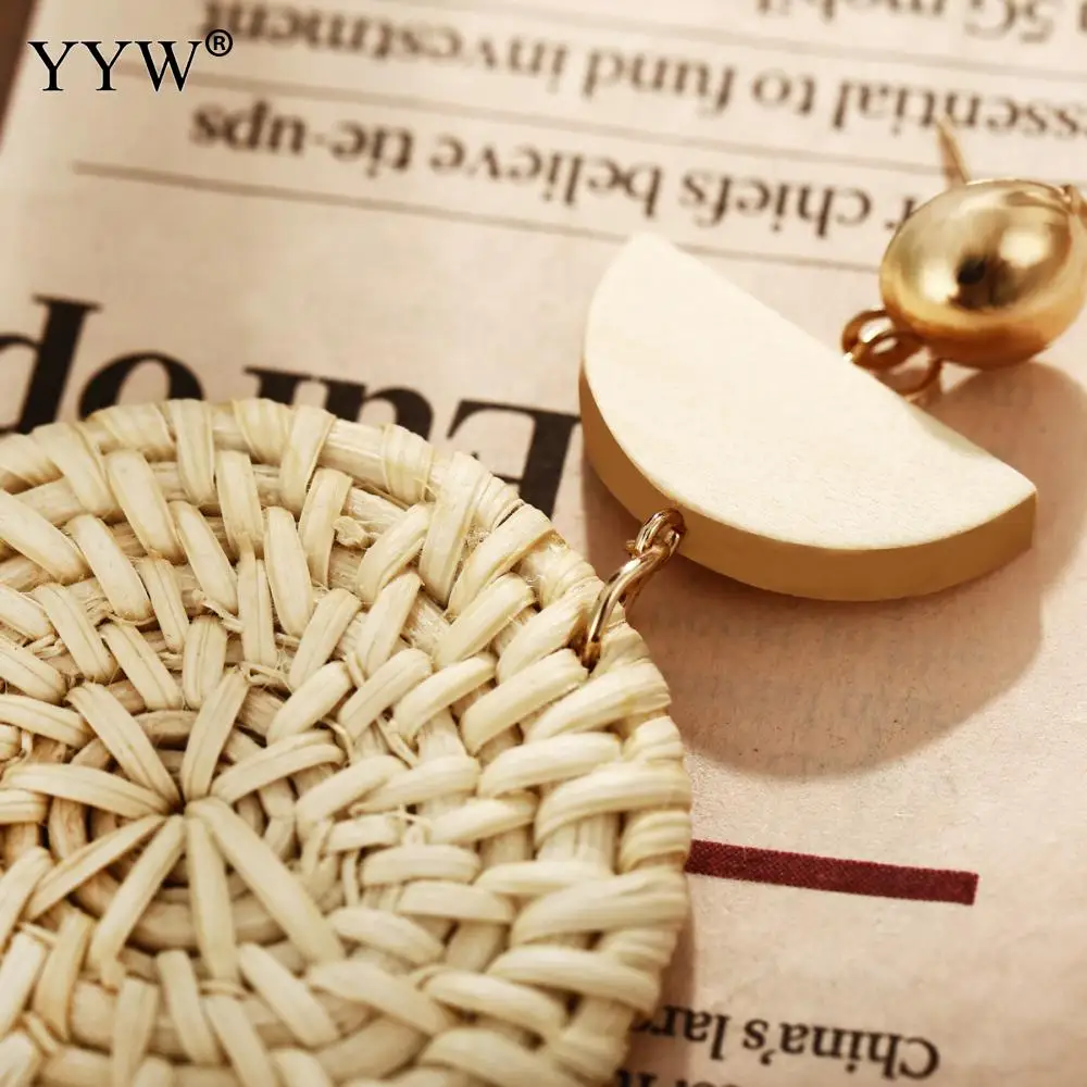 2019 Trendy Handmade Drop Earrings For Women Wooden Straw Weave Rattan Big Round Geometry Sector Wedding Dangle Jewelry | Украшения и