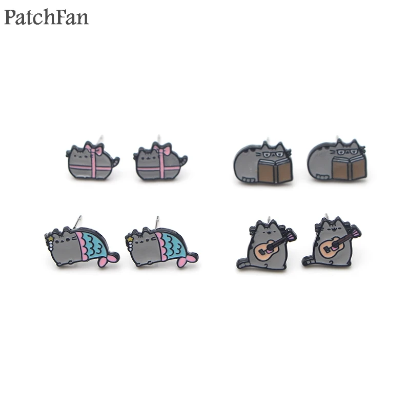 Patchfan с мультяшным котом Шарм Мультяшные сережки эмаль очаровательные милые