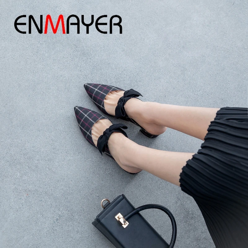 ENMAYER/Новинка 2019 года Женская обувь на среднем каблуке Сезон весна осень Zapatos De Mujer